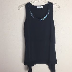 Cato Dressy Beaded Tank Sheer Layer Sharkbite Hem
